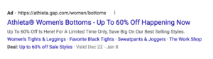 Example of an Athleta ad that shows an offer.