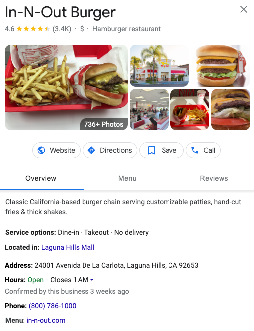 Example of a Google Business Profile