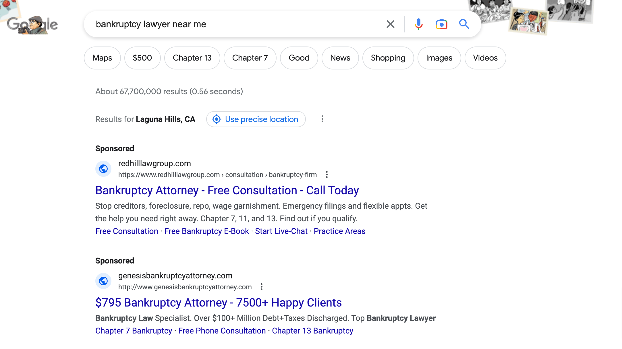 Google search engine results for the search term: bankruptcy lawyer near me.