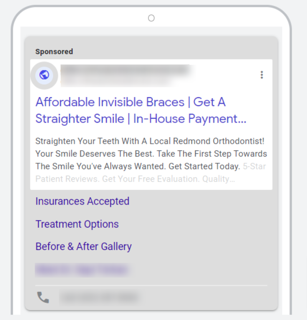 Example of a Orthodontist Google Ads.
