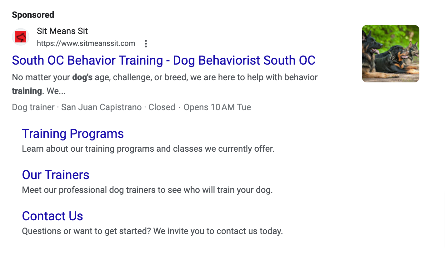 Example of a Google Ad on the first page of search results.
