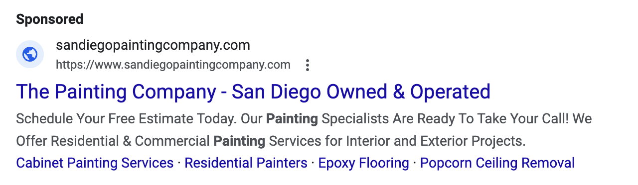 Example of a Responsive Search Ad for a Painting Company.